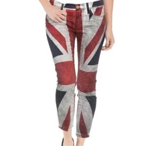 Hudson Krista Crop Super Skinny Jeans Union Jack Anarchy Red Dark Size 26 nwot